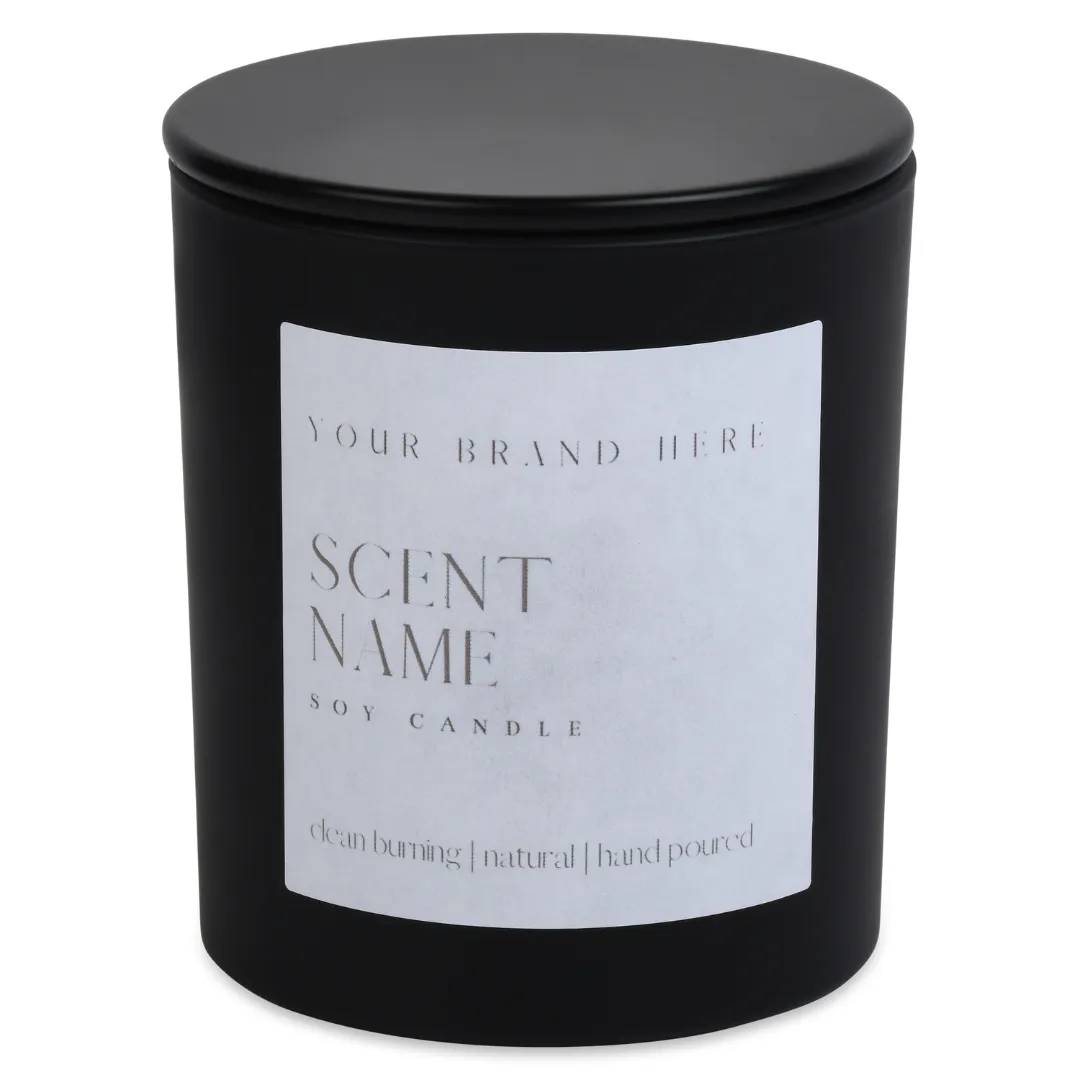 10oz Unlabeled Black Matte  Jar Soy Candle Private Label: Tobacco Sandalwood