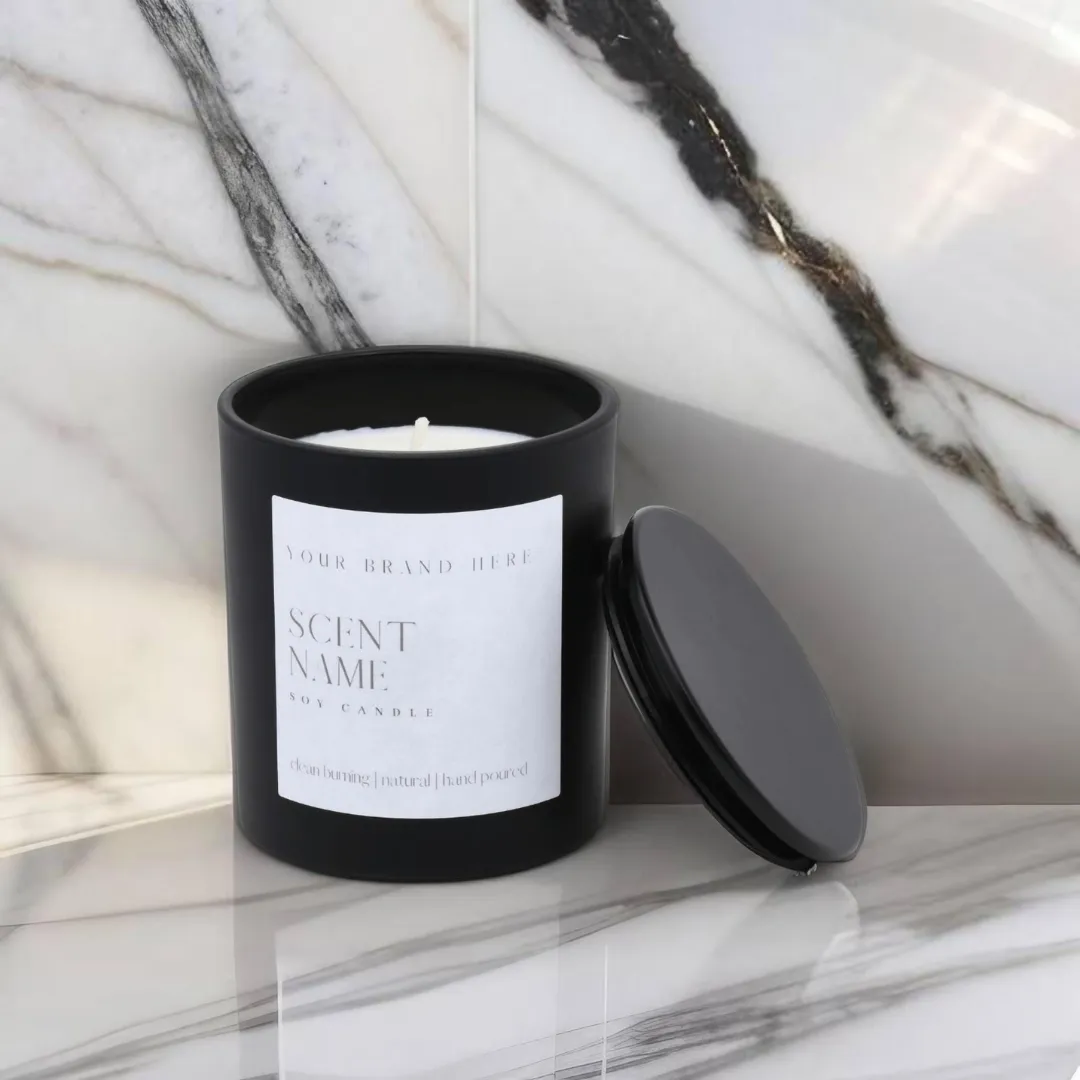 10oz Unlabeled Black Matte  Jar Soy Candle Private Label: Tobacco Sandalwood