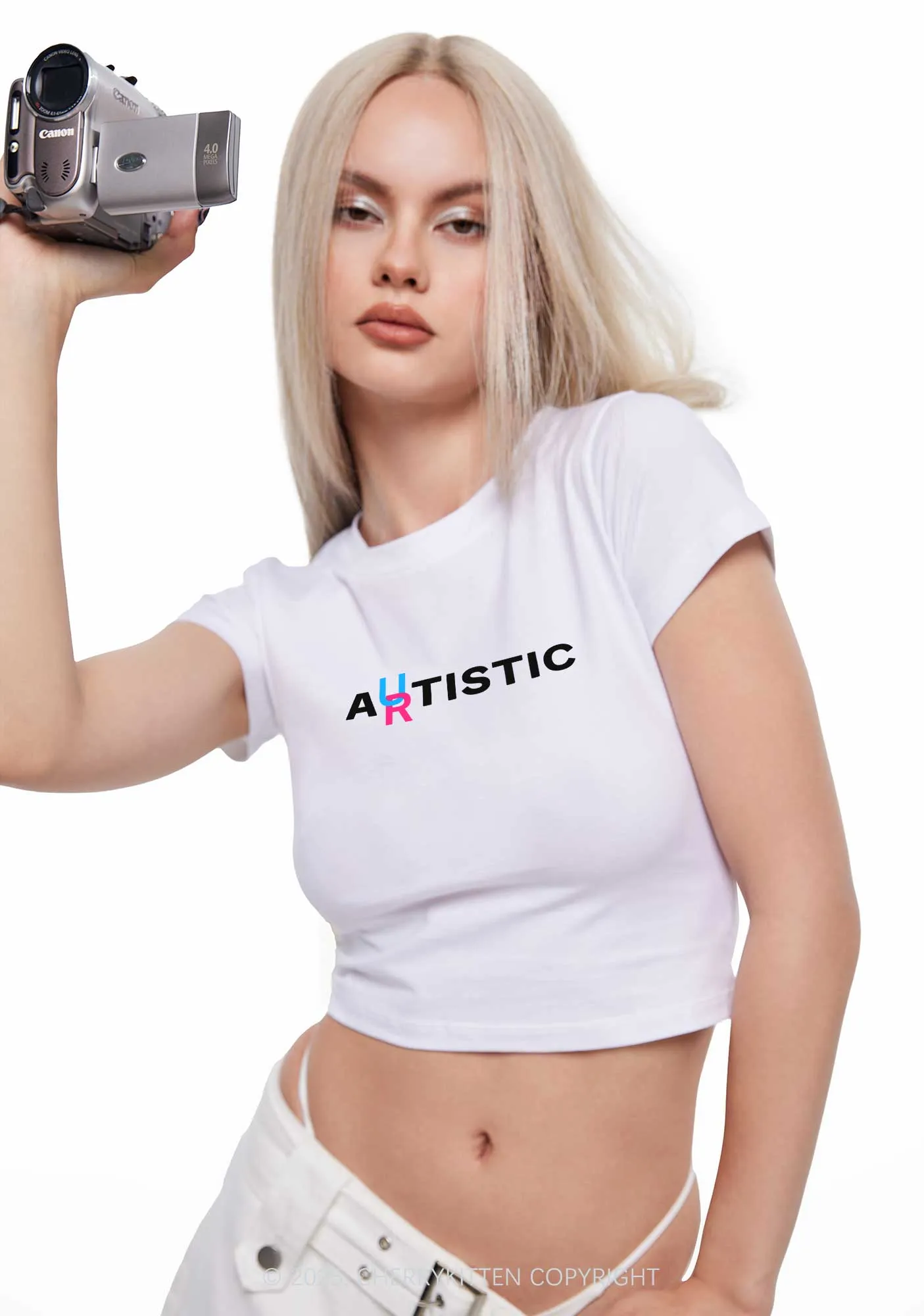 Autistic Artistic Y2K Baby Tee Cherrykitten