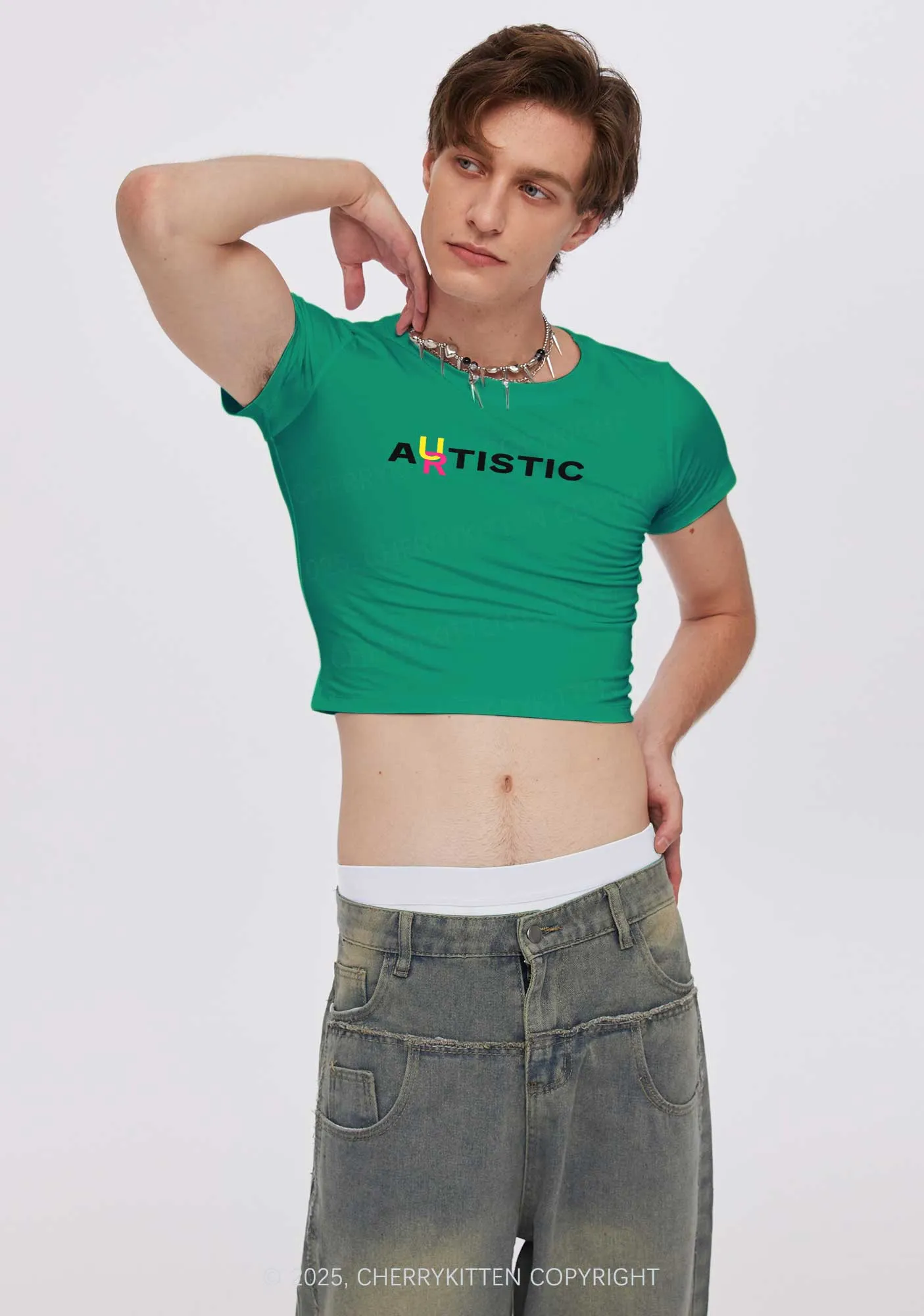 Autistic Artistic Y2K Baby Tee Cherrykitten