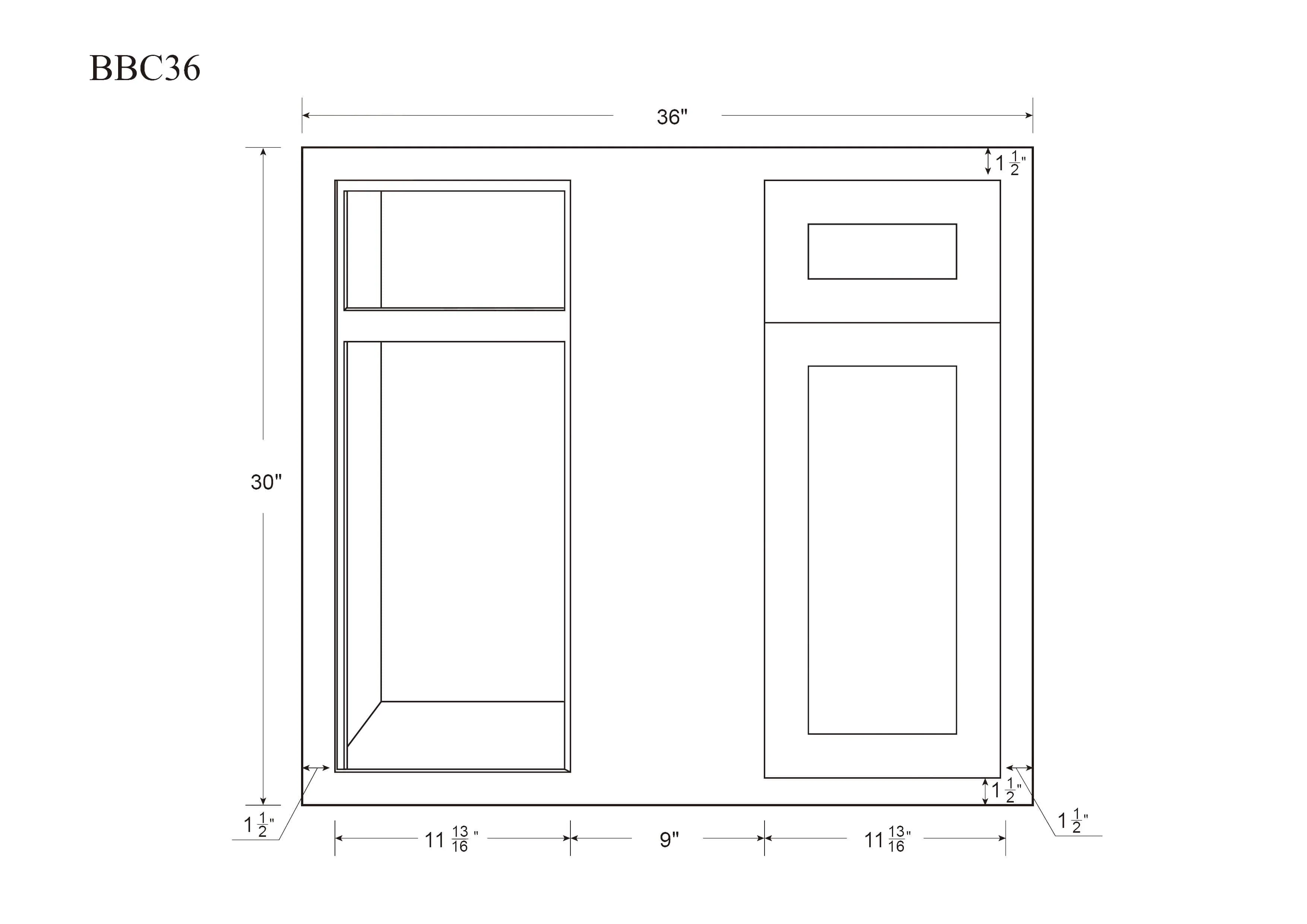 Blind Corner Base (Left or Right) White Oak Inset Shaker Blind 36" 42" 45"Inch - Special Order