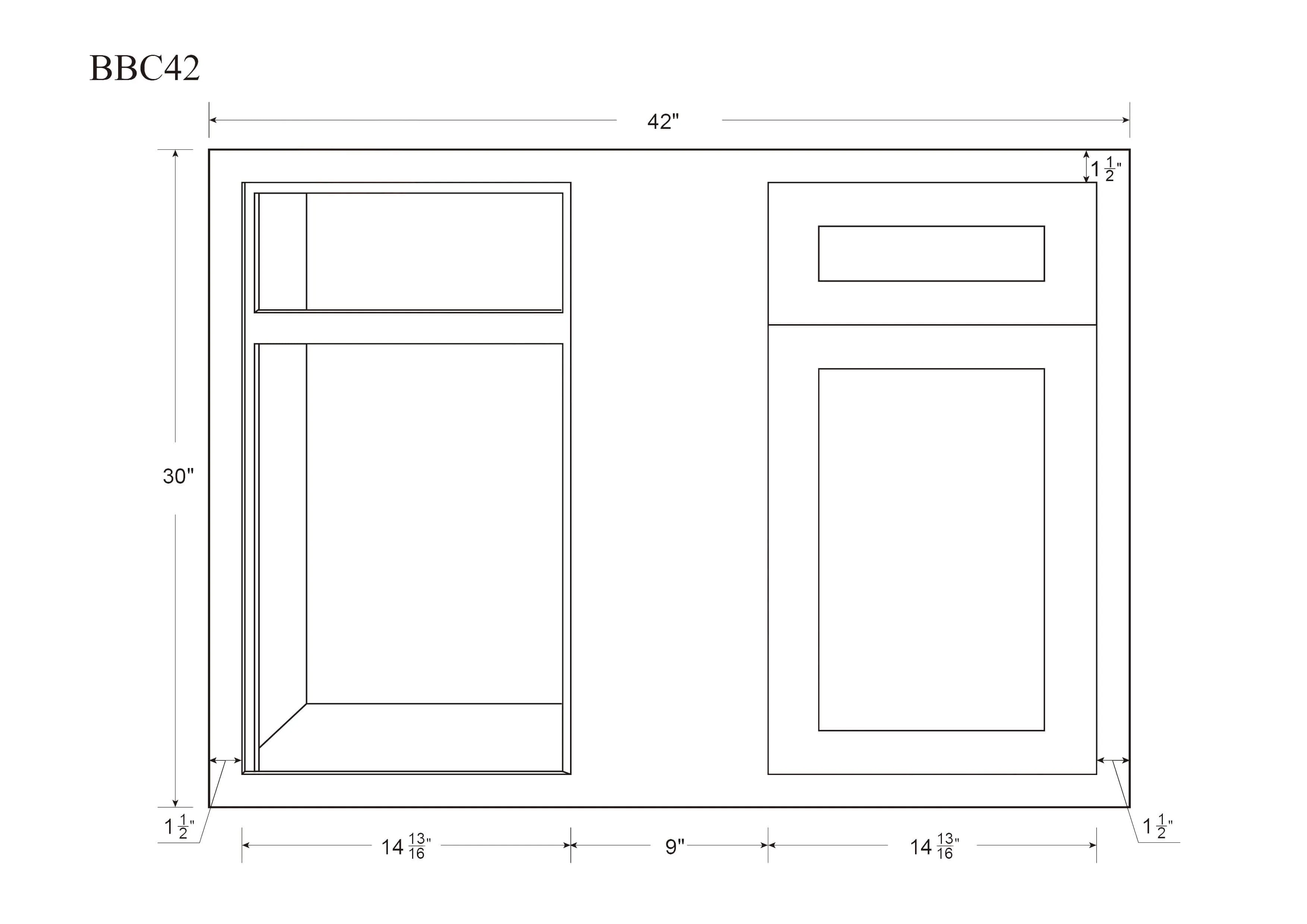 Blind Corner Base (Left or Right) White Oak Inset Shaker Blind 36" 42" 45"Inch - Special Order