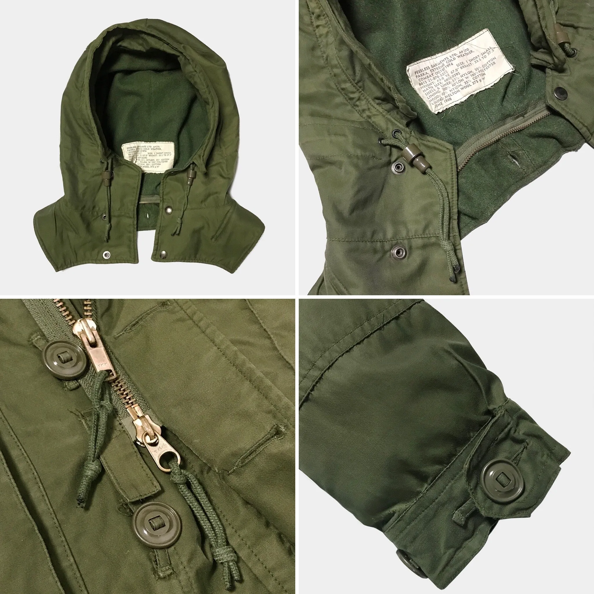 BZEN J1- RECYCLED & USED CANADIAN  COMBAT MILITARY EXTREME COLD WEATHER BUTTON OUT LINER PARKA FROM 1975-1992- OG107