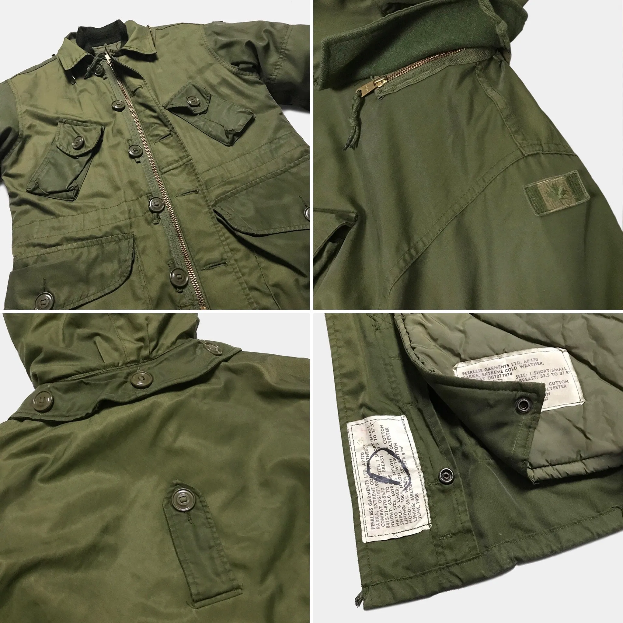 BZEN J1- RECYCLED & USED CANADIAN  COMBAT MILITARY EXTREME COLD WEATHER BUTTON OUT LINER PARKA FROM 1975-1992- OG107