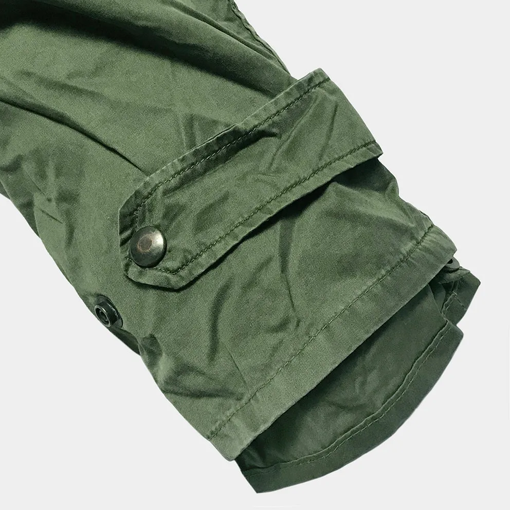 BZEN J2-SAKURA USED BELIGIAN CADET JACKET WITH BUTTON OUT LINER UPCYCLED WITH FLOWERS FROM 1978-1986-OLIVE GREEN