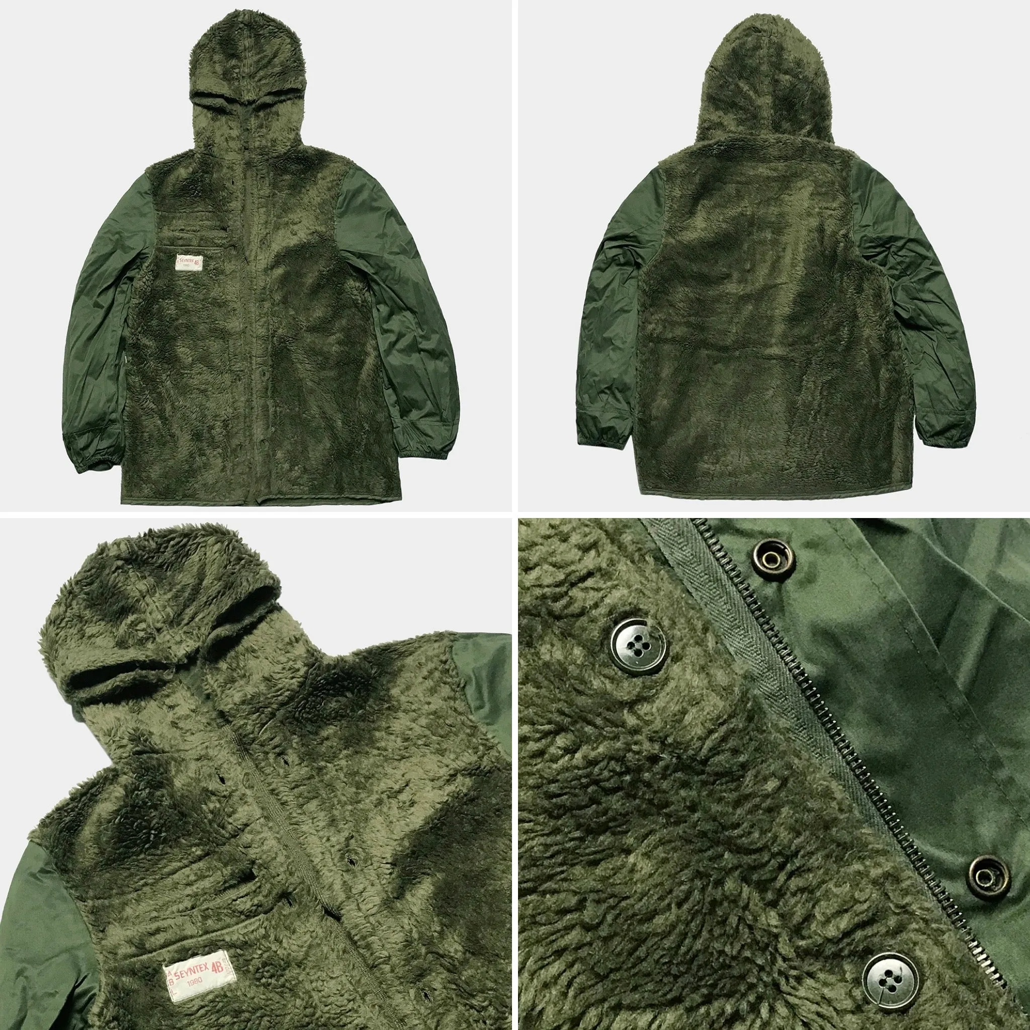 BZEN J2-SAKURA USED BELIGIAN CADET JACKET WITH BUTTON OUT LINER UPCYCLED WITH FLOWERS FROM 1978-1986-OLIVE GREEN