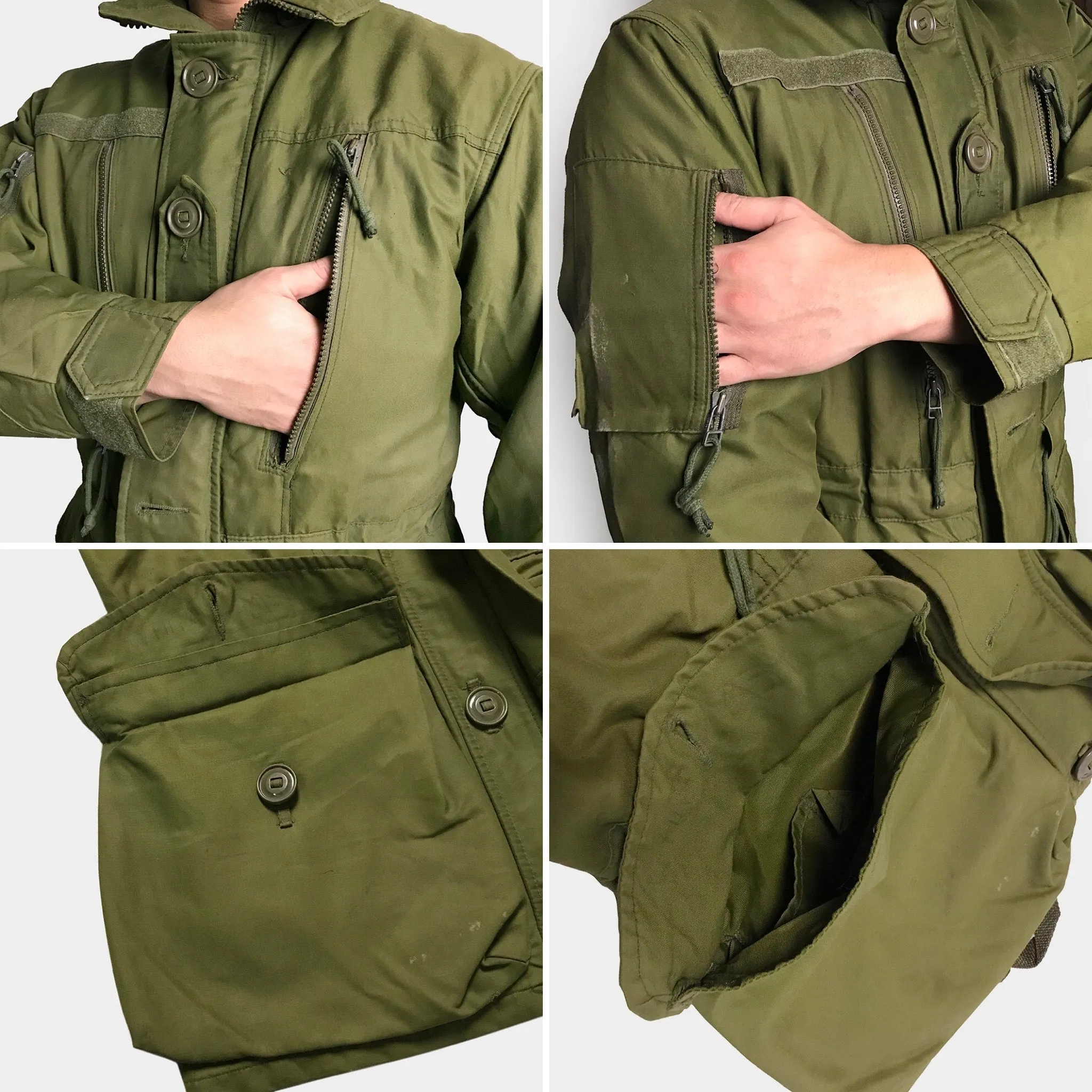 BZEN J6 SAVA- RECYCLED USED CANADIAN ARMY GORETEX COMBAT COAT IECS FROM 1970's- OLIVE GREEN