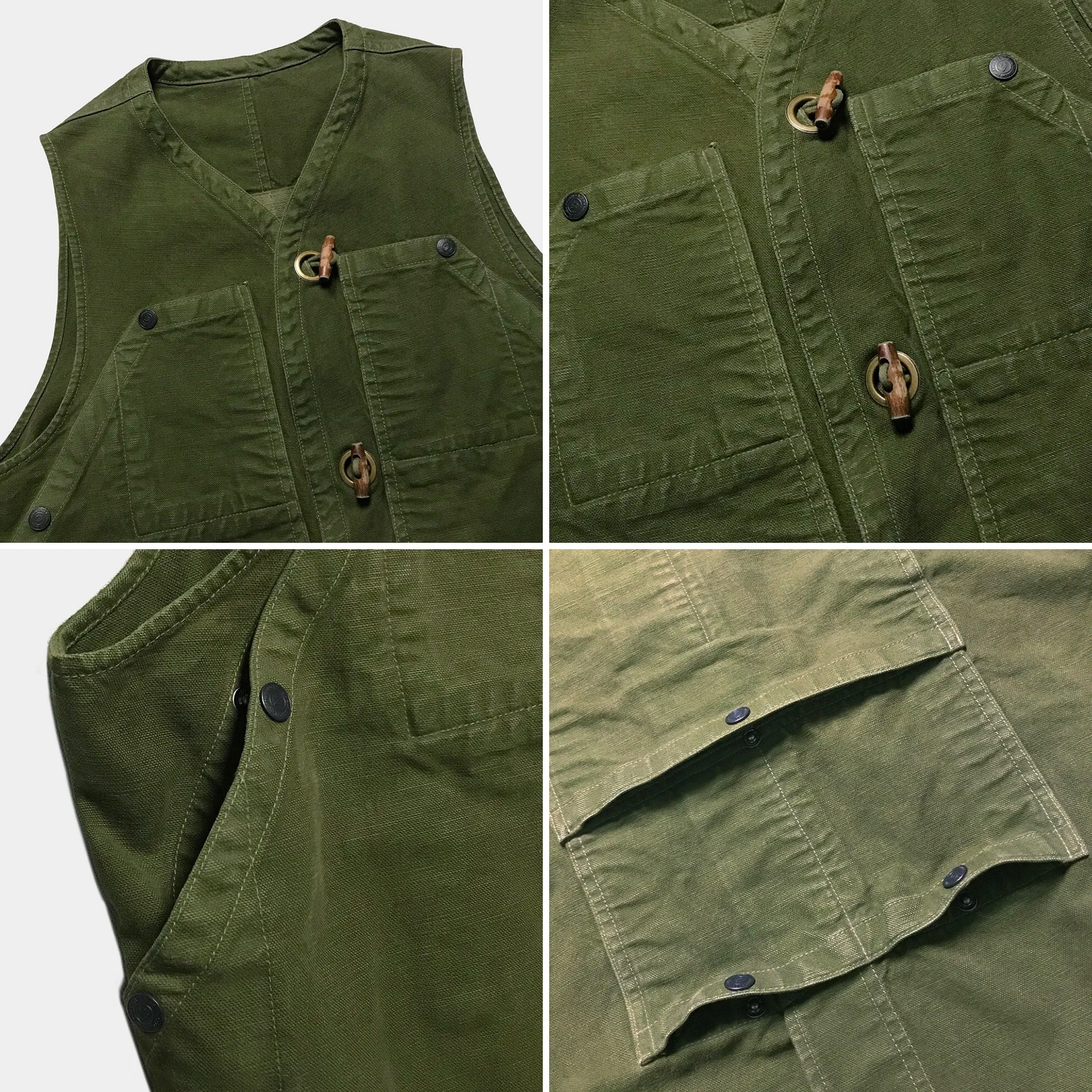 BZEN M.3069-MOBY RELAX FIT REVERSIBLE FLOATER VEST-ARMY GREEN