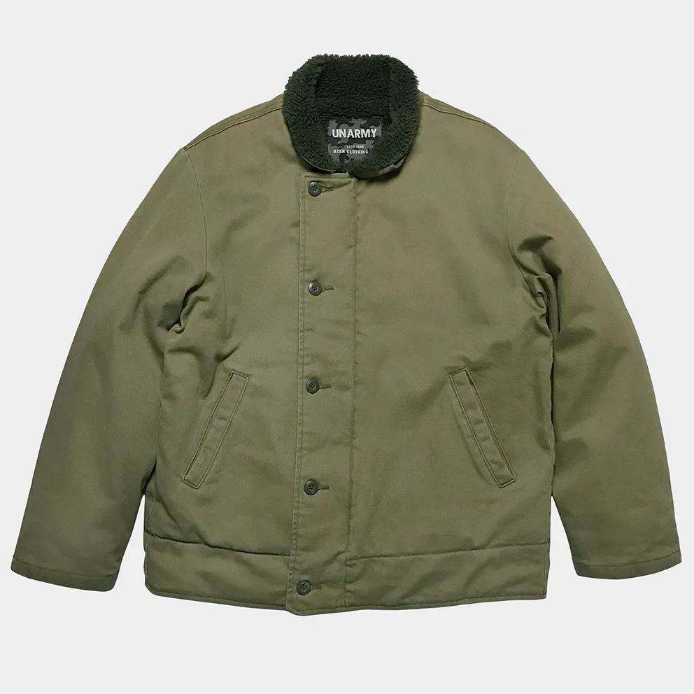 BZEN N1 DECK JACKET SHERPA LINED RIB CUFF WATER REPELLENT GREEN