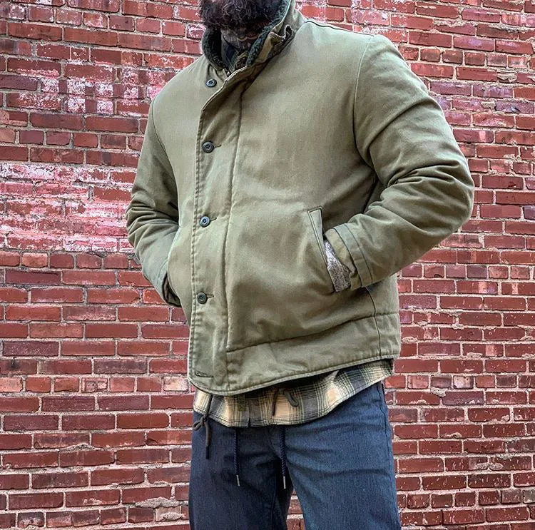 BZEN N1 DECK JACKET SHERPA LINED RIB CUFF WATER REPELLENT GREEN