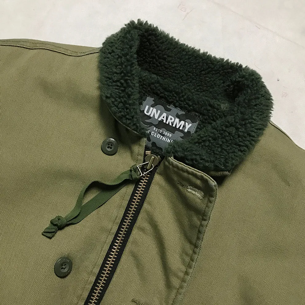 BZEN N1 DECK JACKET SHERPA LINED RIB CUFF WATER REPELLENT GREEN