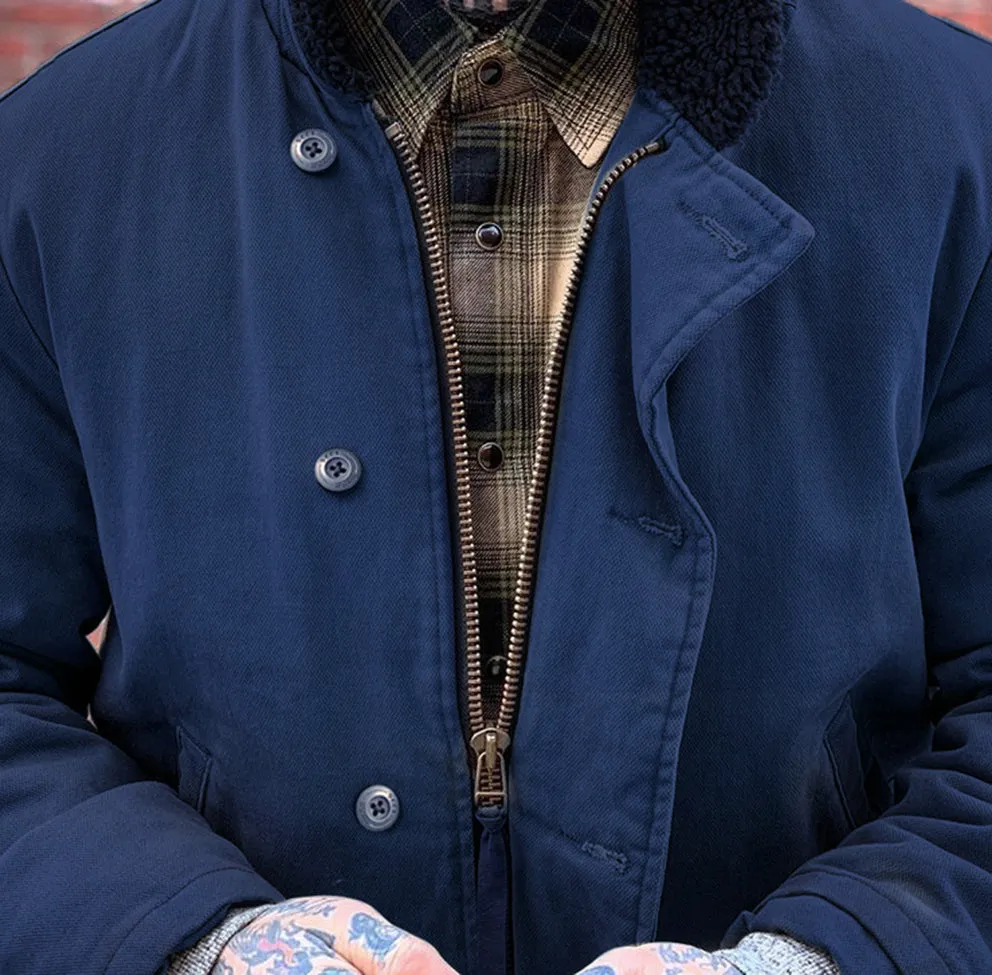 BZEN N1 DECK JACKET SHERPA LINED RIB CUFF WATER REPELLENT NAVY