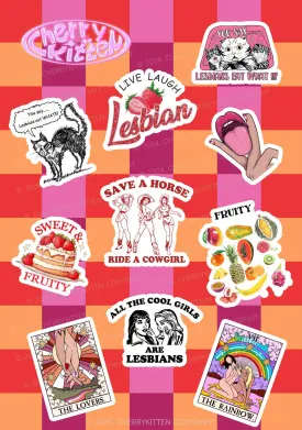Cherrykitten Lesbian Art Y2K Stickers Pack Of 10