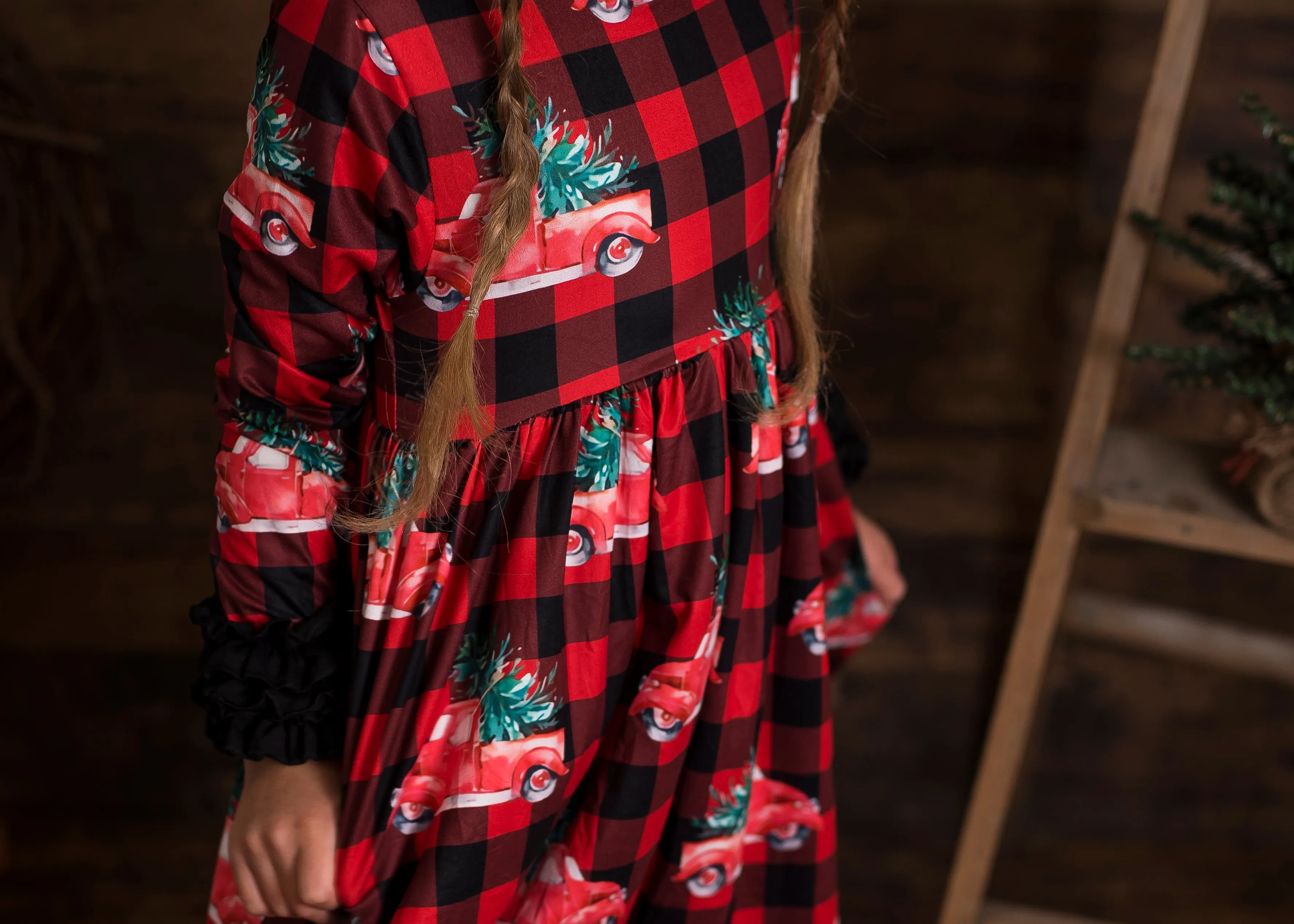 Christmas Truck Long Ruffles Sleeve Tunic/Dress