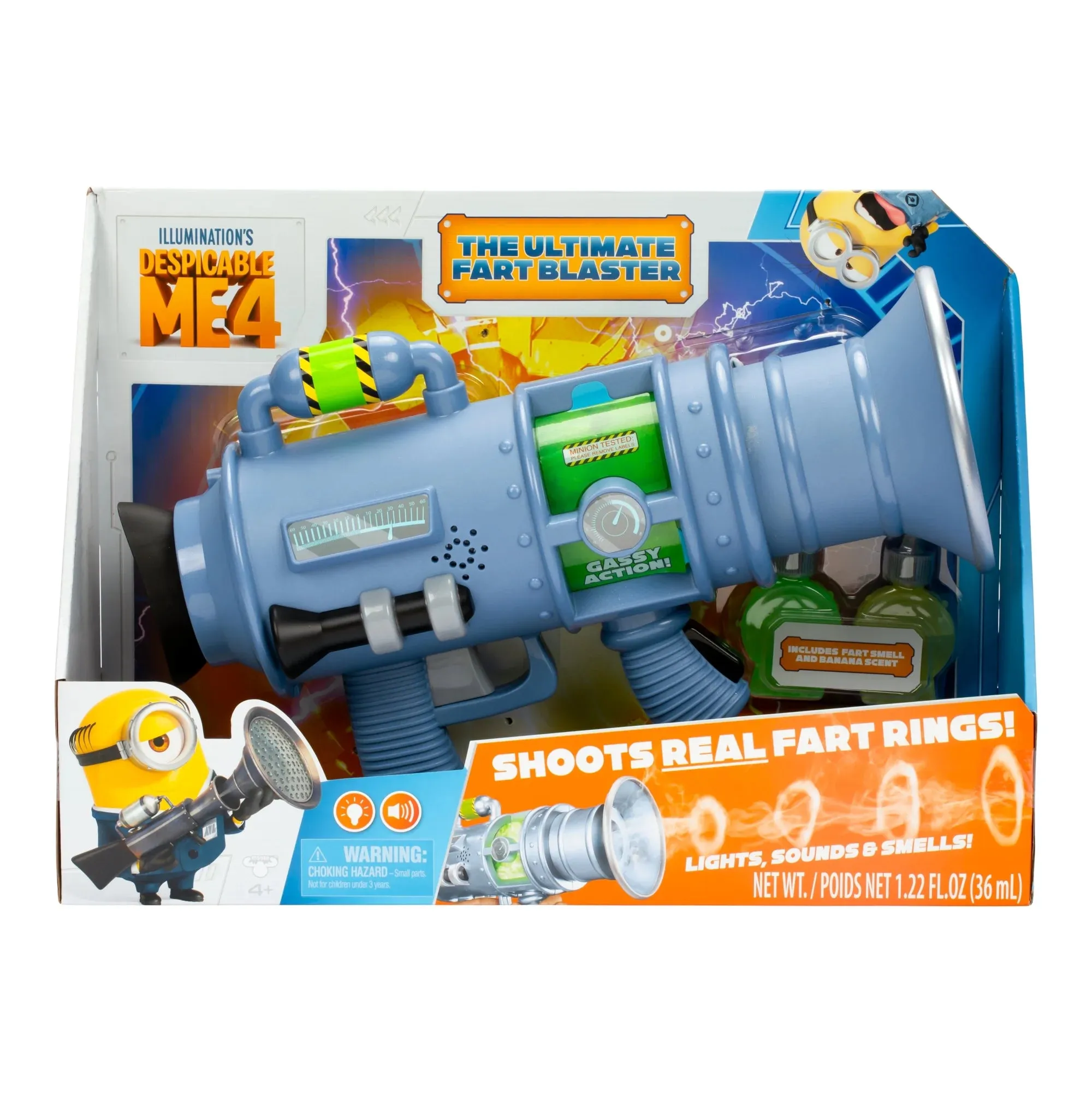 Despicable Me 4 The Ultimate Fart Blaster, Blasts out REAL Fart Rings of fog,  Lights, Sounds, Smells, Ages 4 