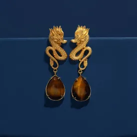 Dragon Earrings - Tiger Eye & Gold Plated Silver
