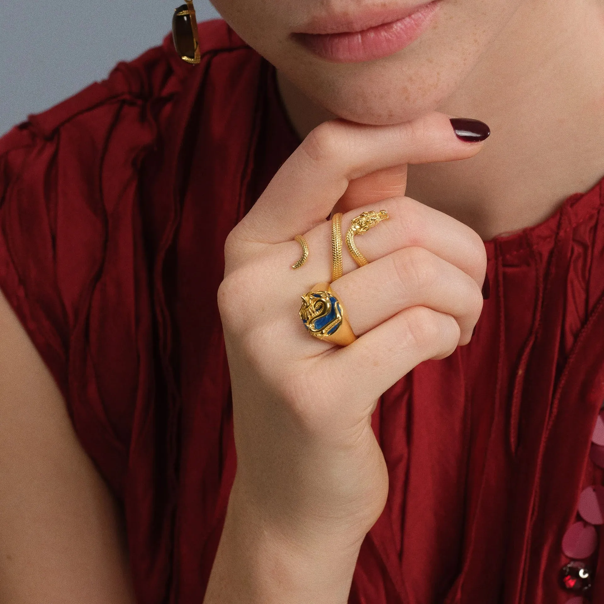 Dragon Ring - Turquoise with Gold Plated Silver