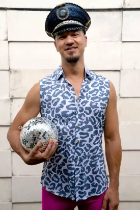 Dusty Leopard Sleeveless Button Down Shirt - Limited Edition