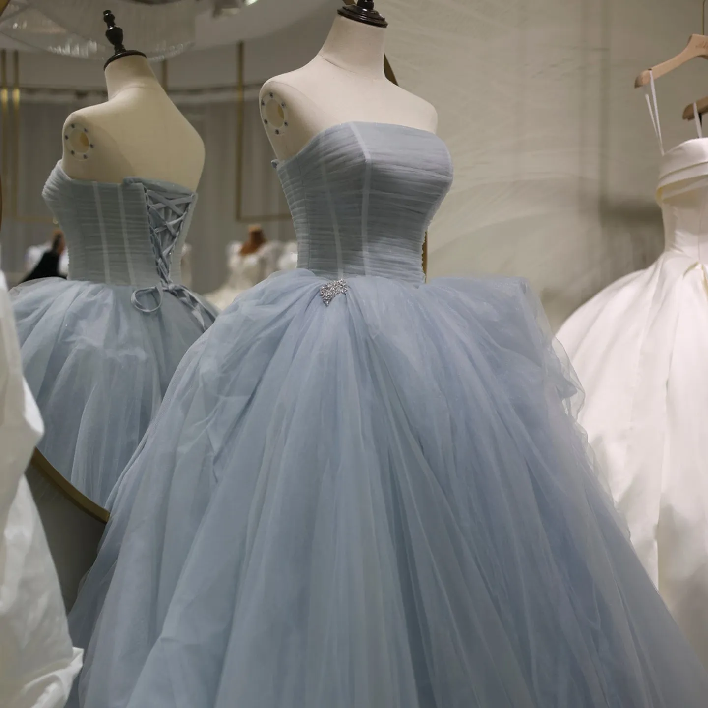 Elegant Strapless Blue Puffy Wedding Dress RS022