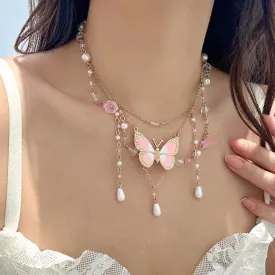 Fantasy Y2K Sweet Drip Oil Butterfly Tassel Pendant Choker Necklace