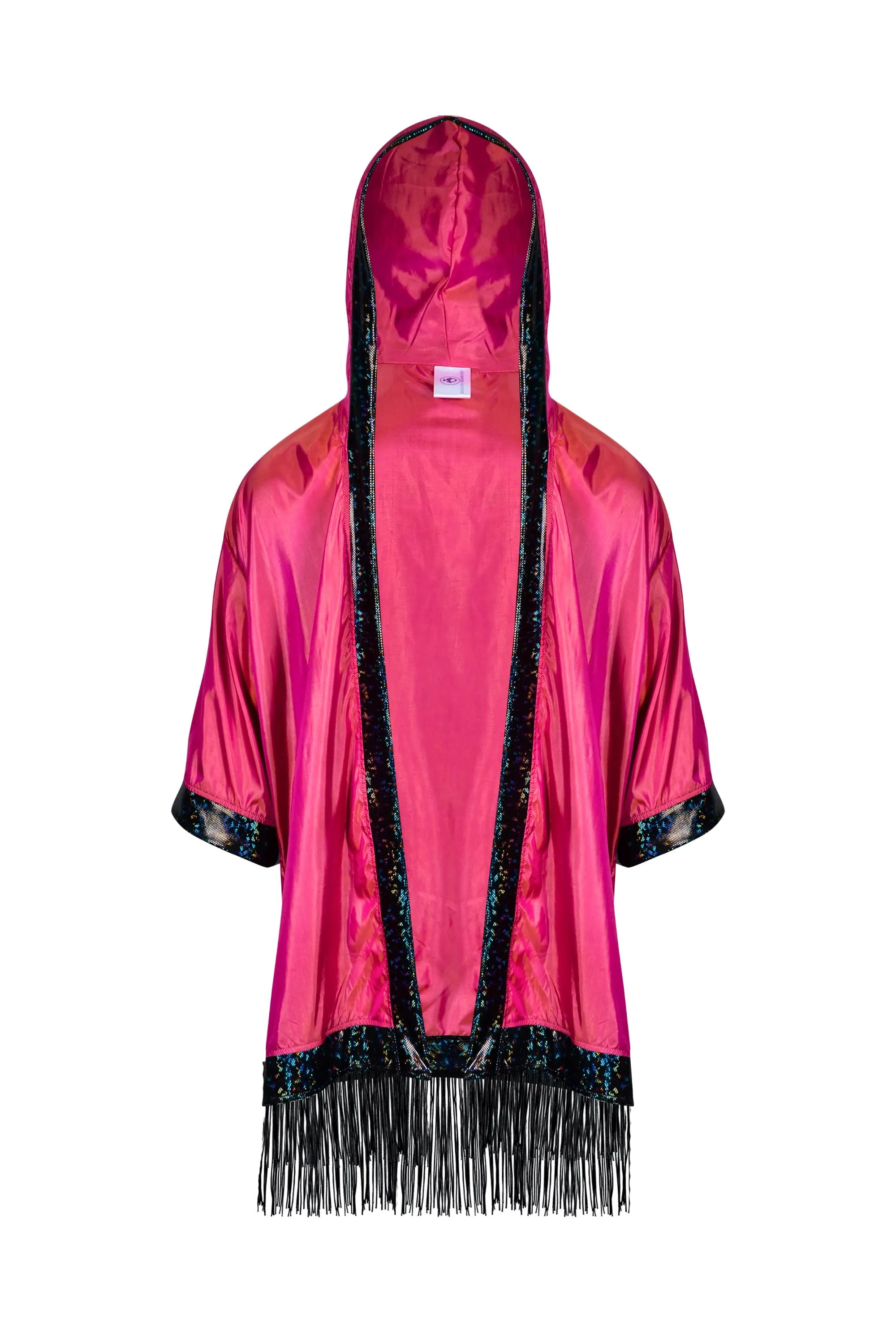 Hooded Iridescent Kimono With Fringe