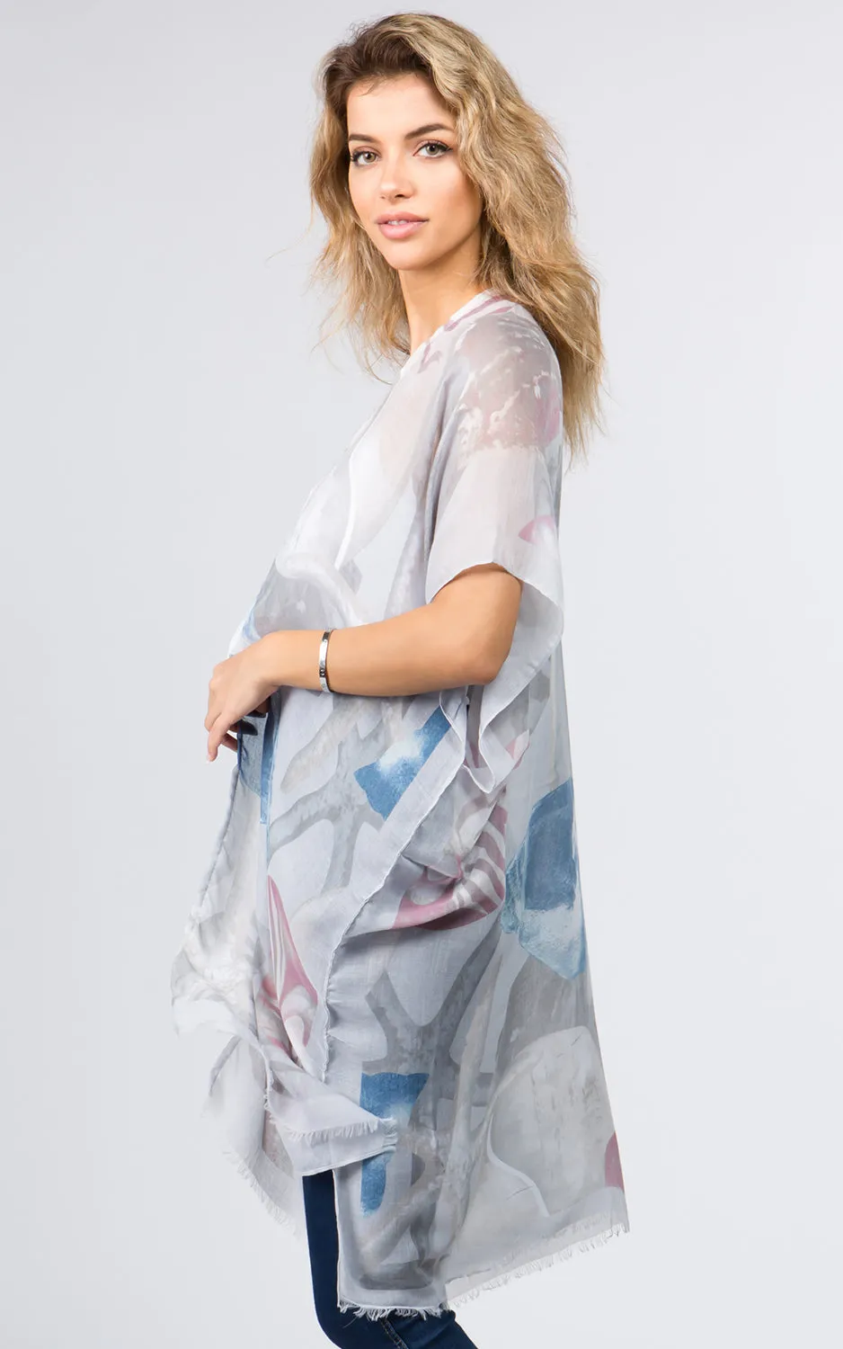 KP9041 Sea Creatures Pattern Printed Kimono