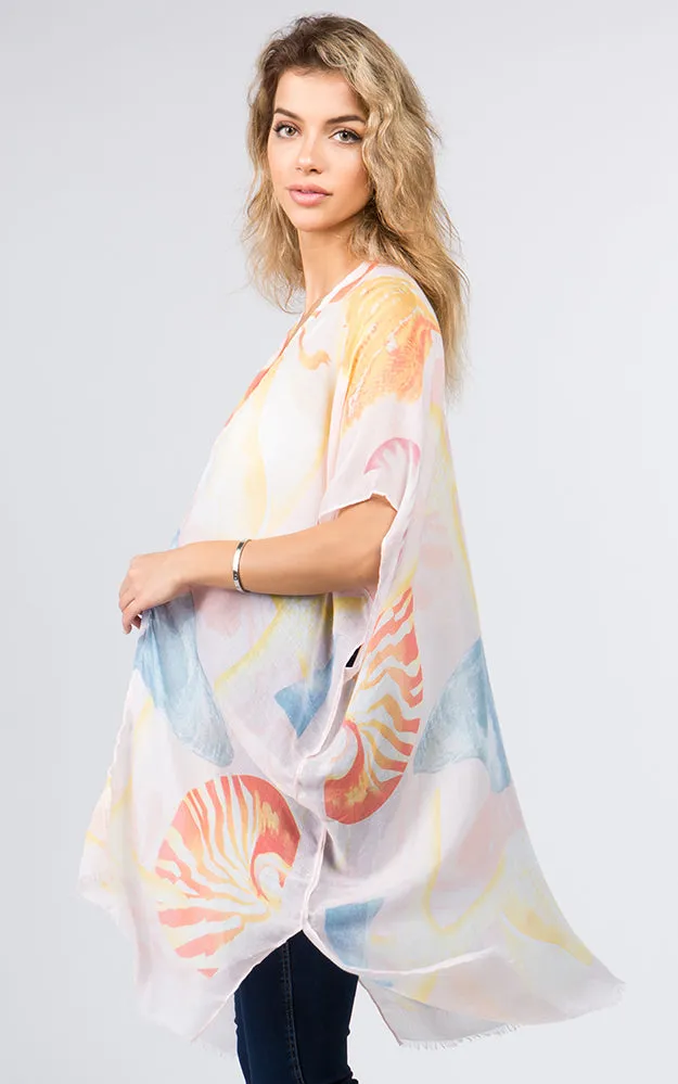 KP9041 Sea Creatures Pattern Printed Kimono