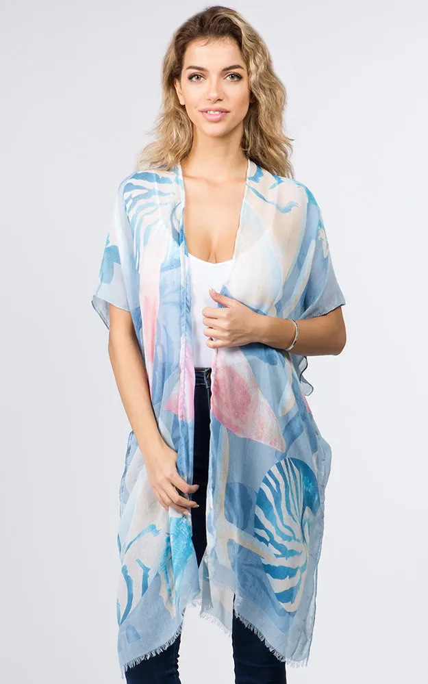 KP9041 Sea Creatures Pattern Printed Kimono