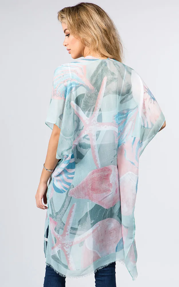 KP9041 Sea Creatures Pattern Printed Kimono