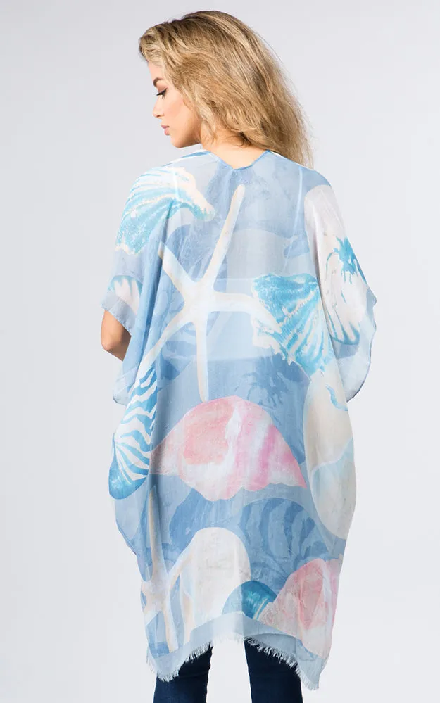 KP9041 Sea Creatures Pattern Printed Kimono