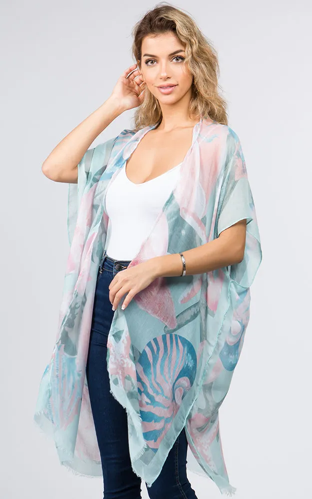 KP9041 Sea Creatures Pattern Printed Kimono