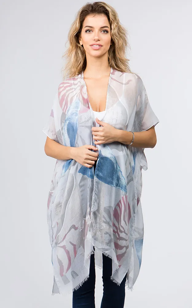 KP9041 Sea Creatures Pattern Printed Kimono