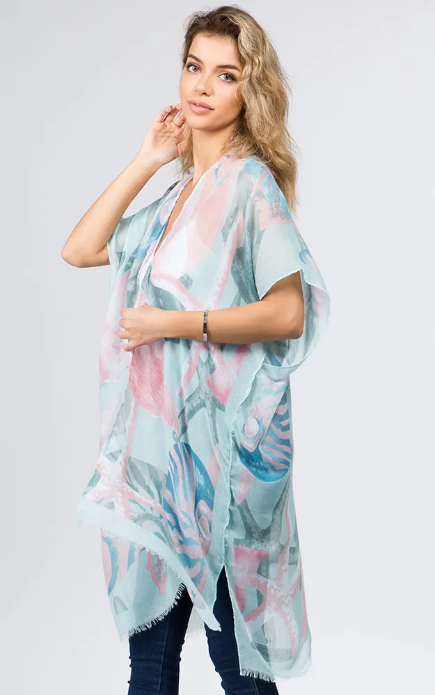 KP9041 Sea Creatures Pattern Printed Kimono