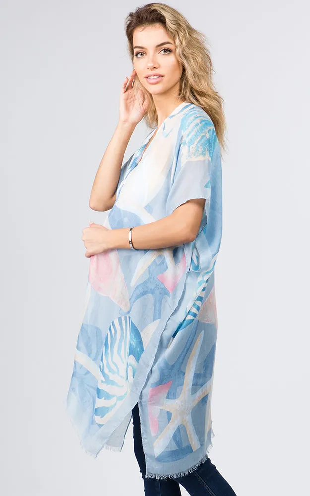 KP9041 Sea Creatures Pattern Printed Kimono