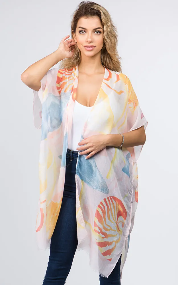 KP9041 Sea Creatures Pattern Printed Kimono