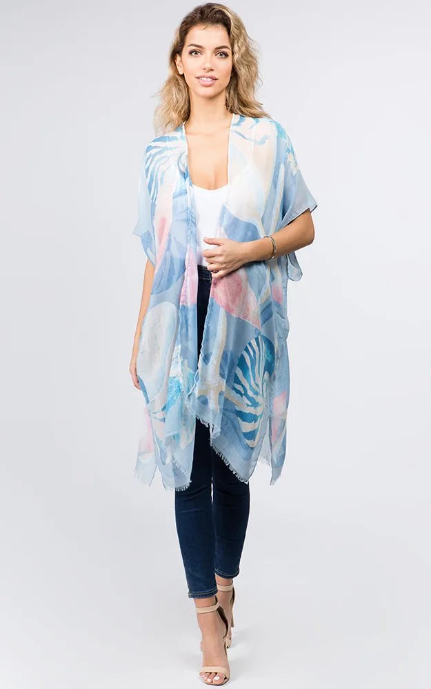 KP9041 Sea Creatures Pattern Printed Kimono