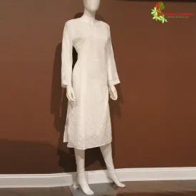 Lucknowi Chikankari Kurta Top - White (XXL) - Pure Georgette