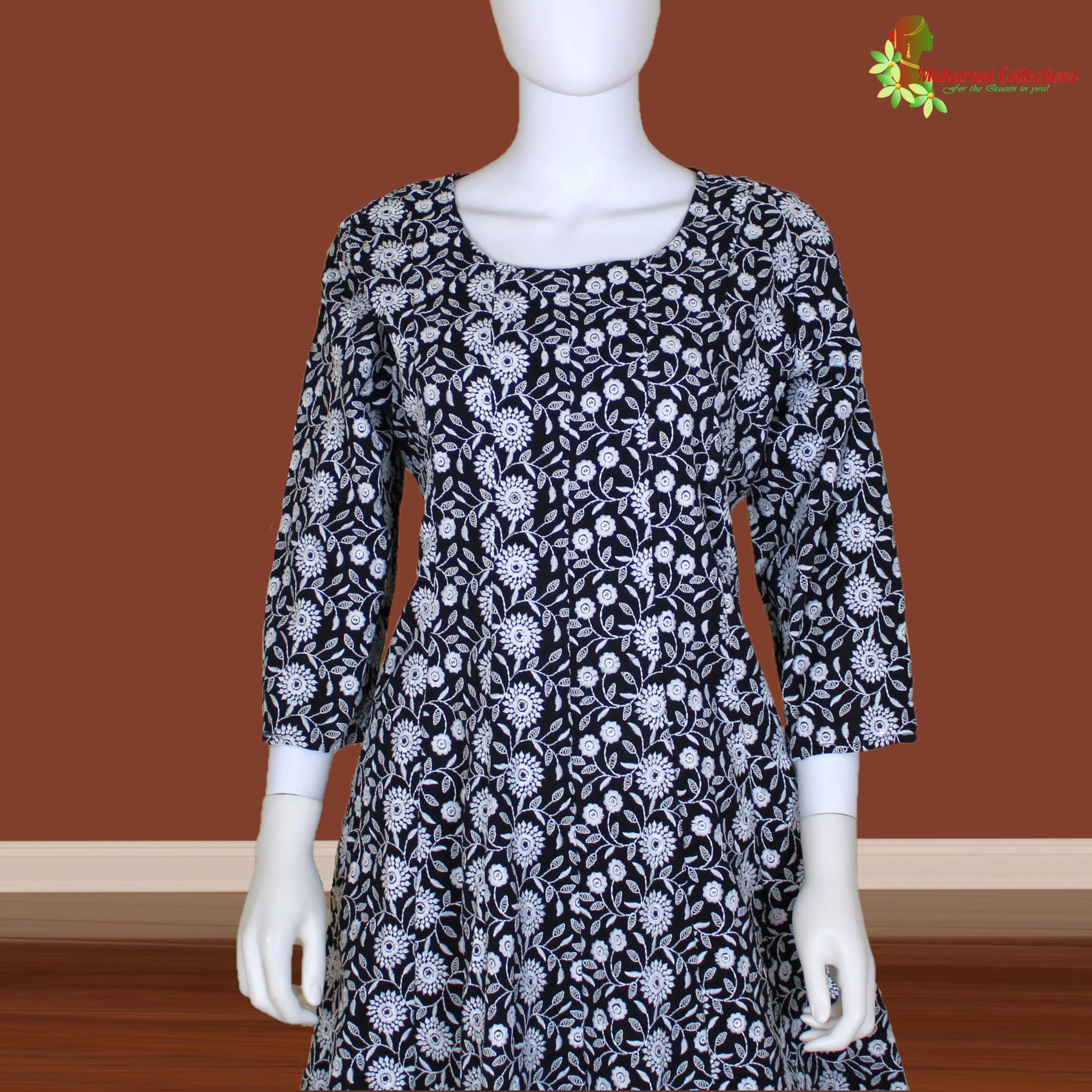 Maharani's Anarkali Suit - Black and White (M) - Pure Cotton