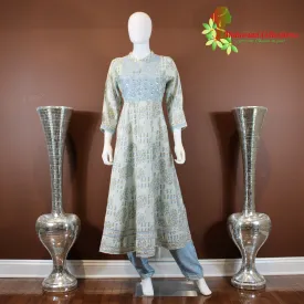 Maharani's Anarkali Suit - Light Blue (M) - Pure Muslin Silk
