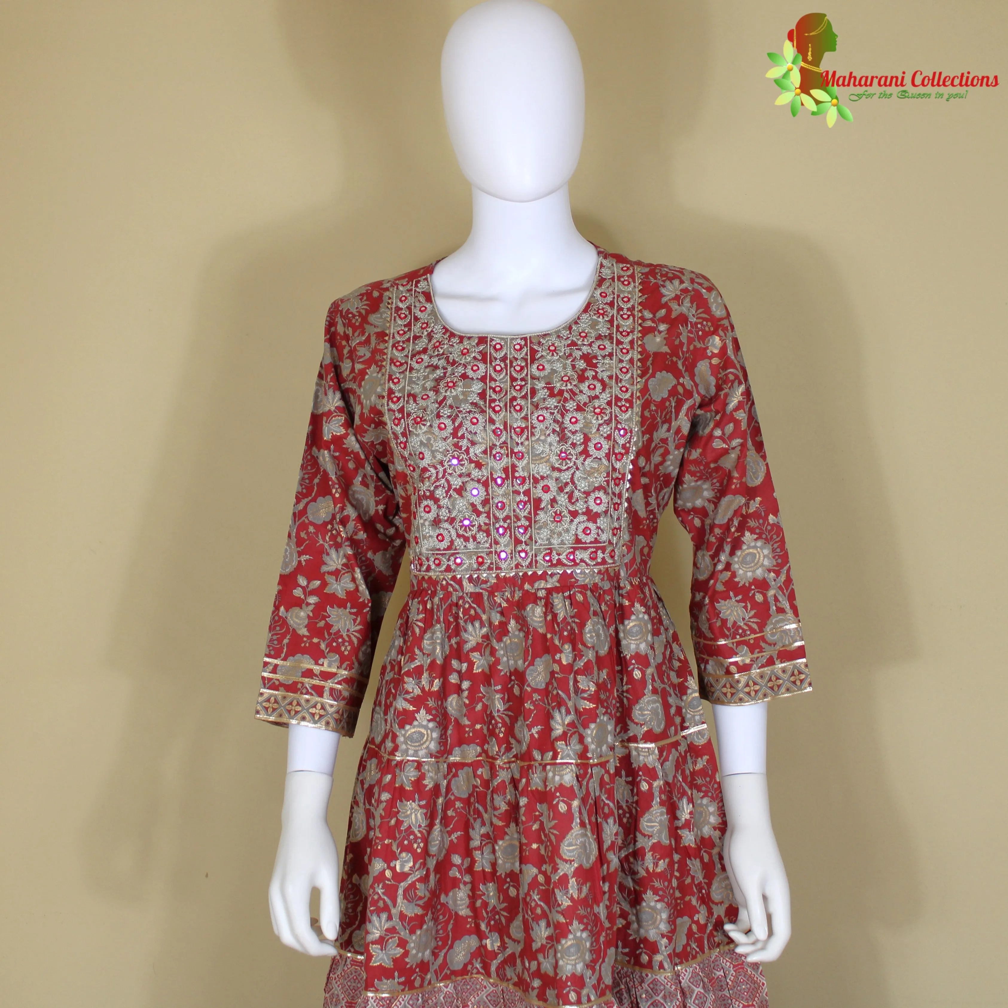 Maharani's Anarkali Suit - Maroon (XL) - Pure Cotton