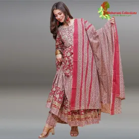 Maharani's Anarkali Suit - Maroon (XL) - Pure Cotton
