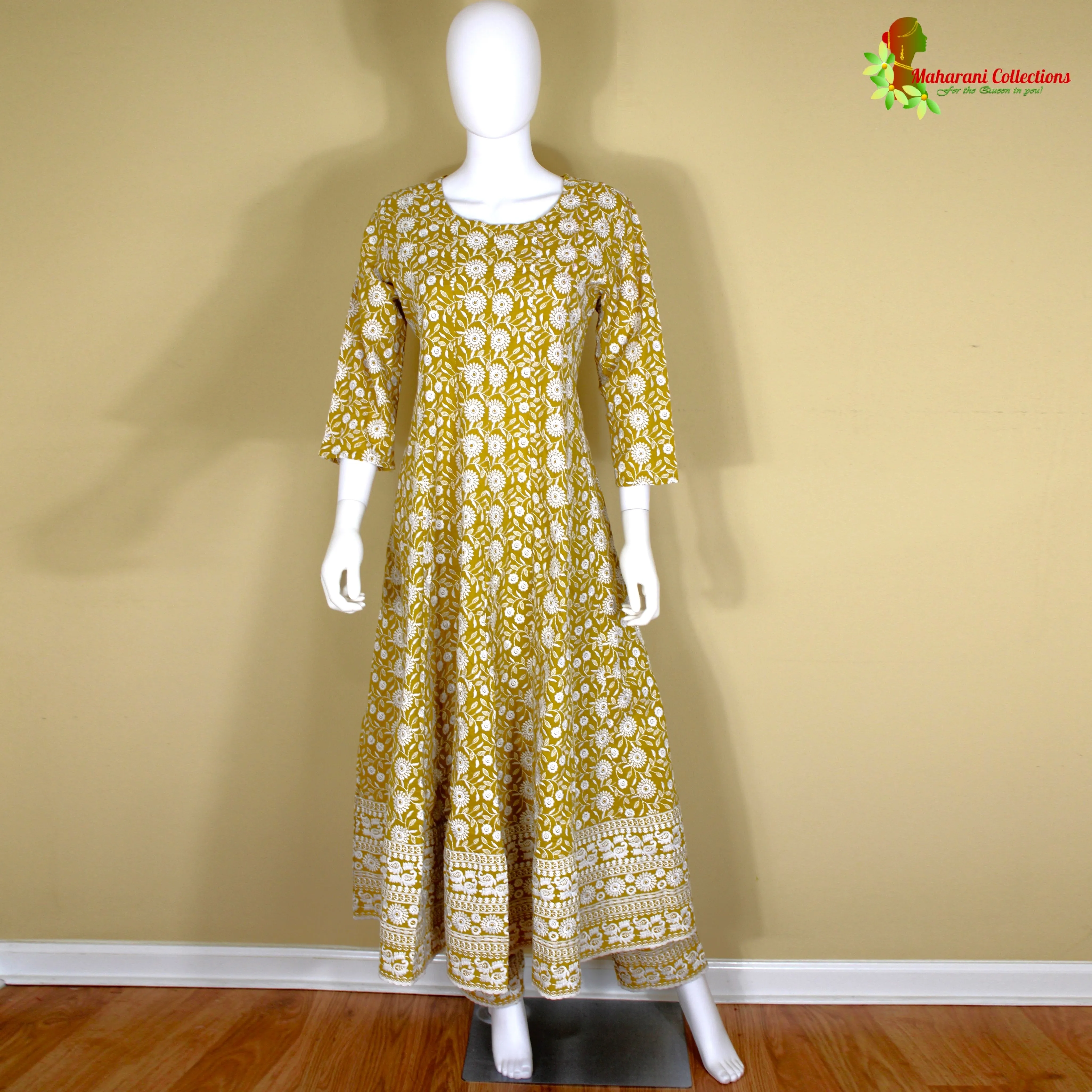 Maharani's Anarkali Suit - Mustard Yellow (XL) - Pure Cotton