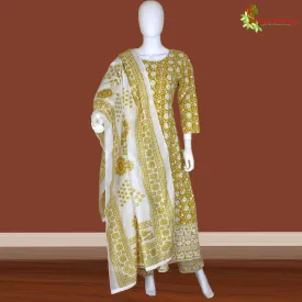 Maharani's Anarkali Suit - Mustard Yellow (XL) - Pure Cotton
