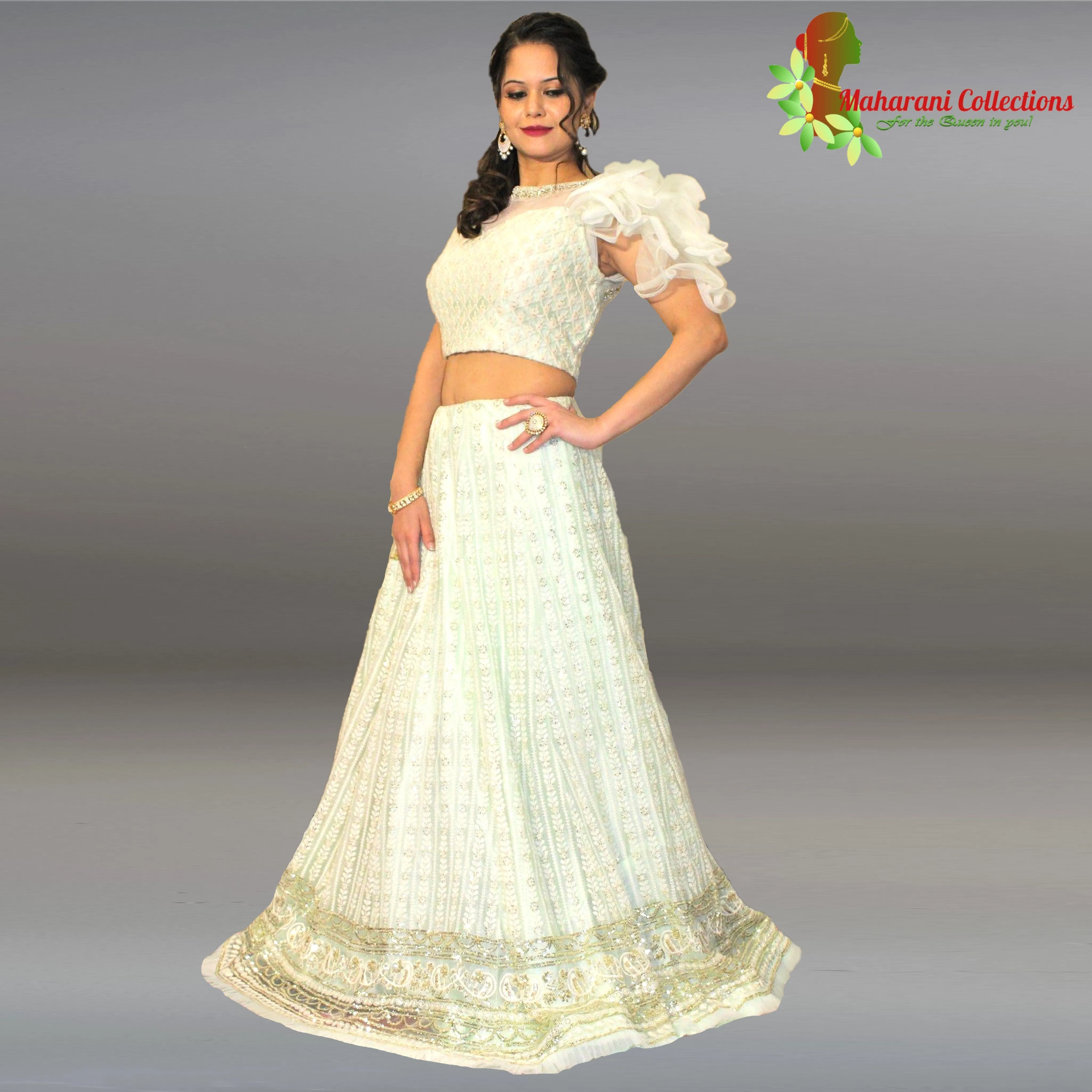 Maharani's Designer Net Silk Lehenga Choli - Light Sea Green