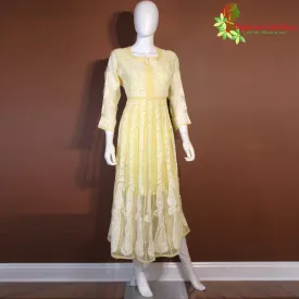 Maharani's Lucknowi Chikankari Anarkali Suit - Light Yellow (L) - Pure Georgette