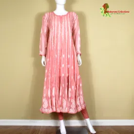 Maharani's Lucknowi Chikankari Anarkali Suit - Peach (XL) - Pure Georgette