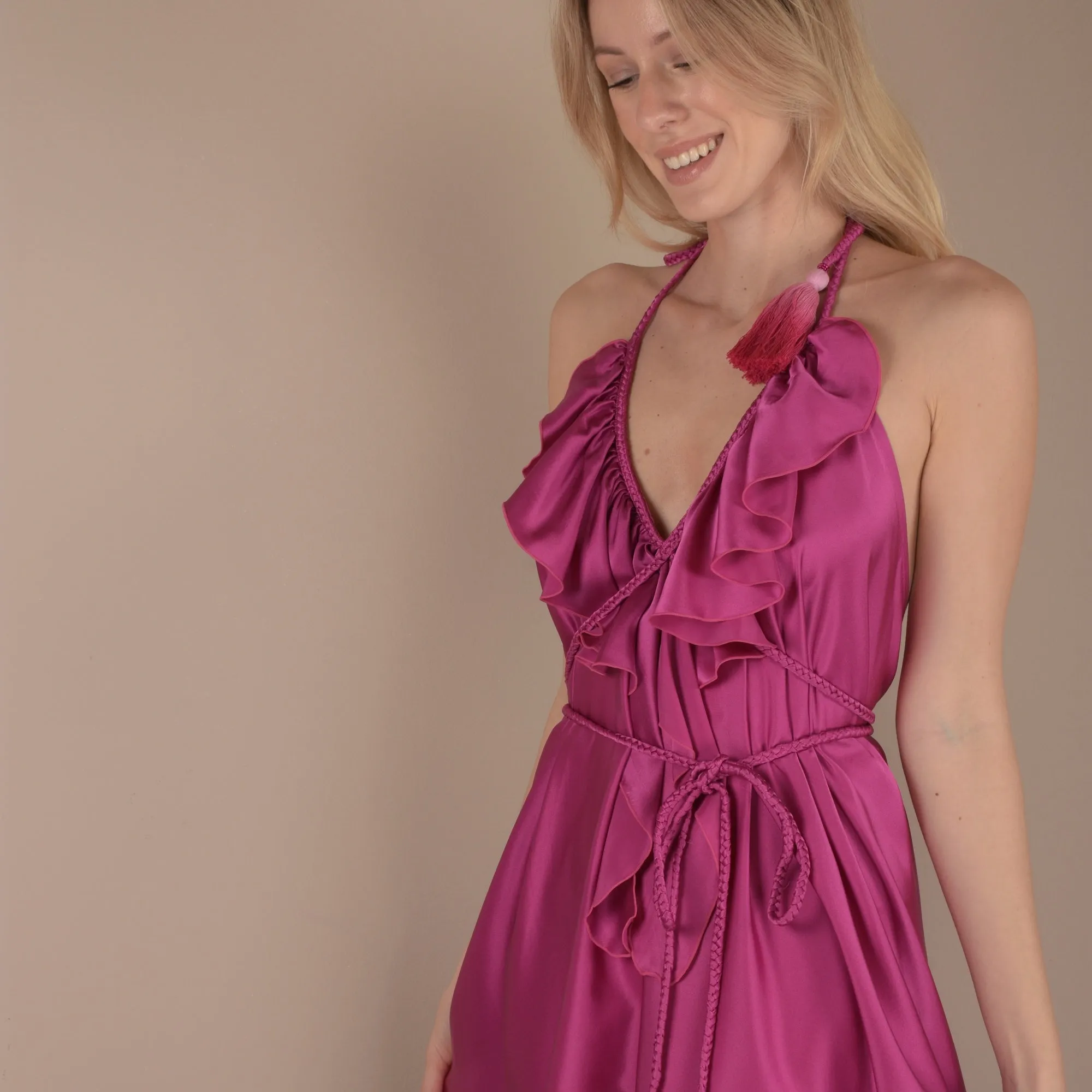 NAF 100 % Silk Dress Fuchsia