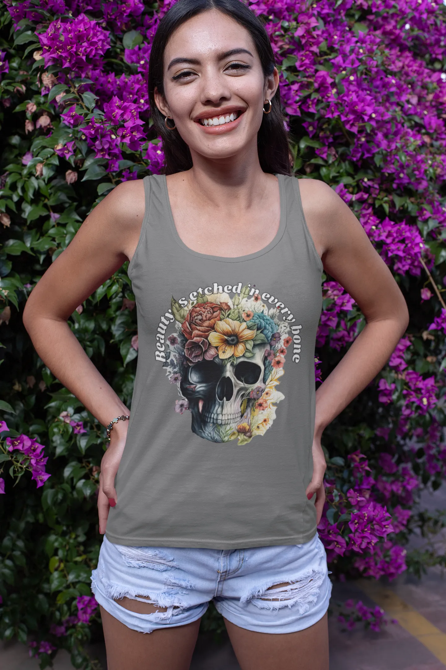 "Beauty Is Etched in Every Bone – Artistic Graphic Tank Top