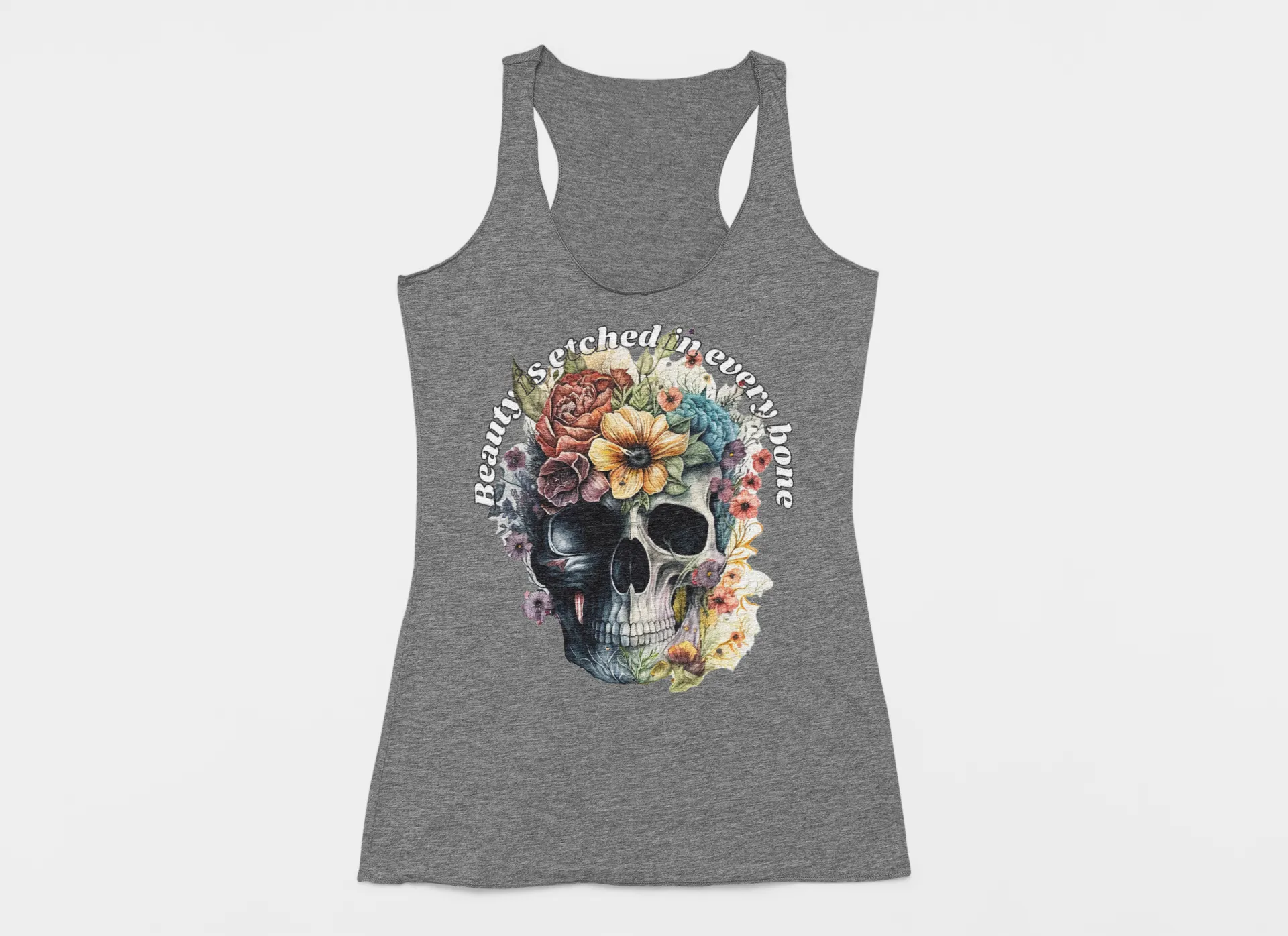 "Beauty Is Etched in Every Bone – Artistic Graphic Tank Top