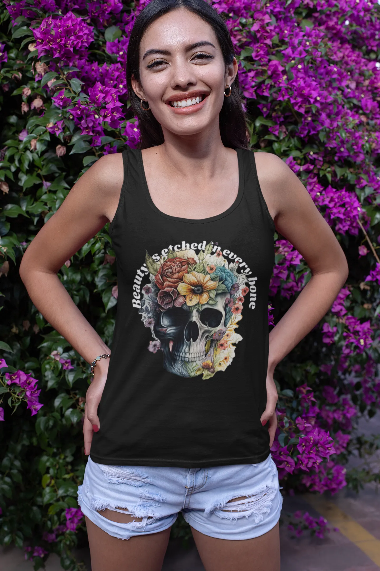 "Beauty Is Etched in Every Bone – Artistic Graphic Tank Top